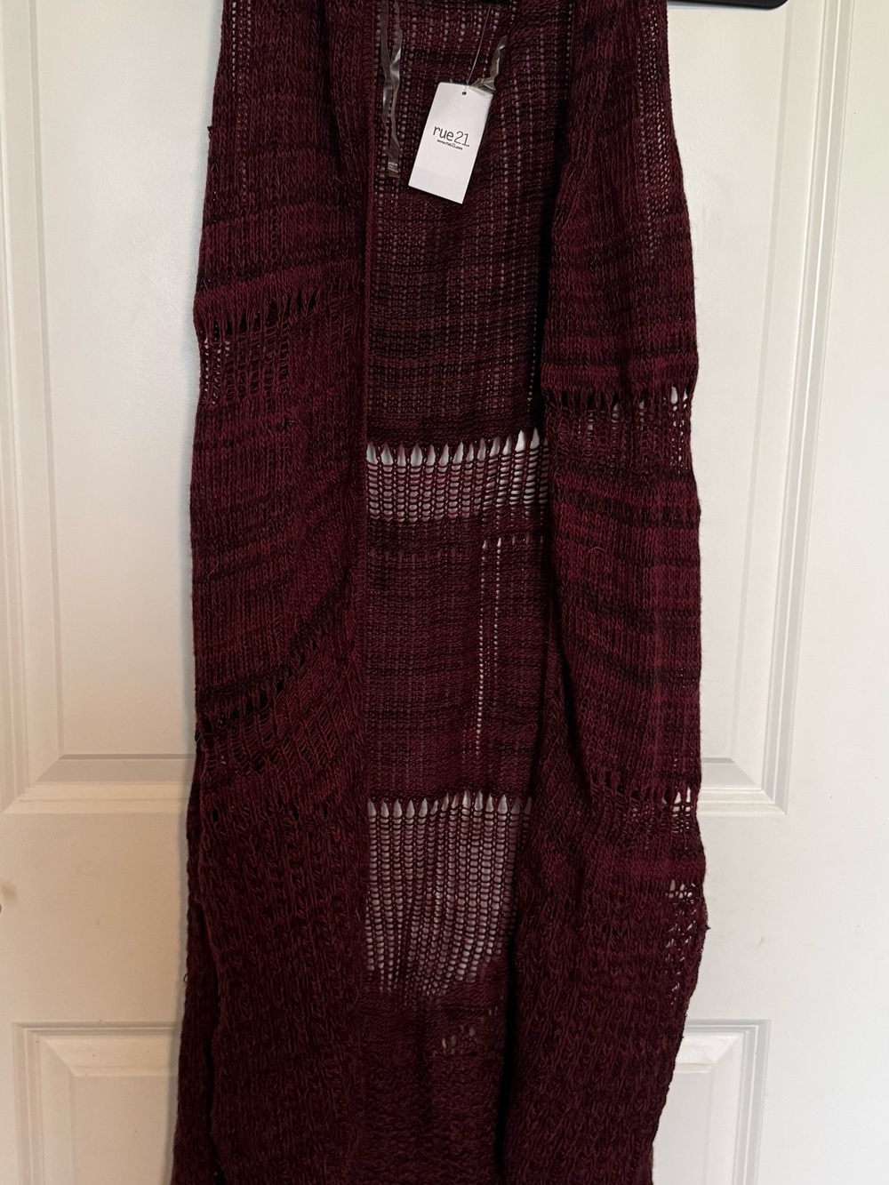 Rue21 Open-Weave Long Cardigan in Wine